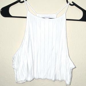 White Ribbed Crop Top with delicate lacey detail on the bottom